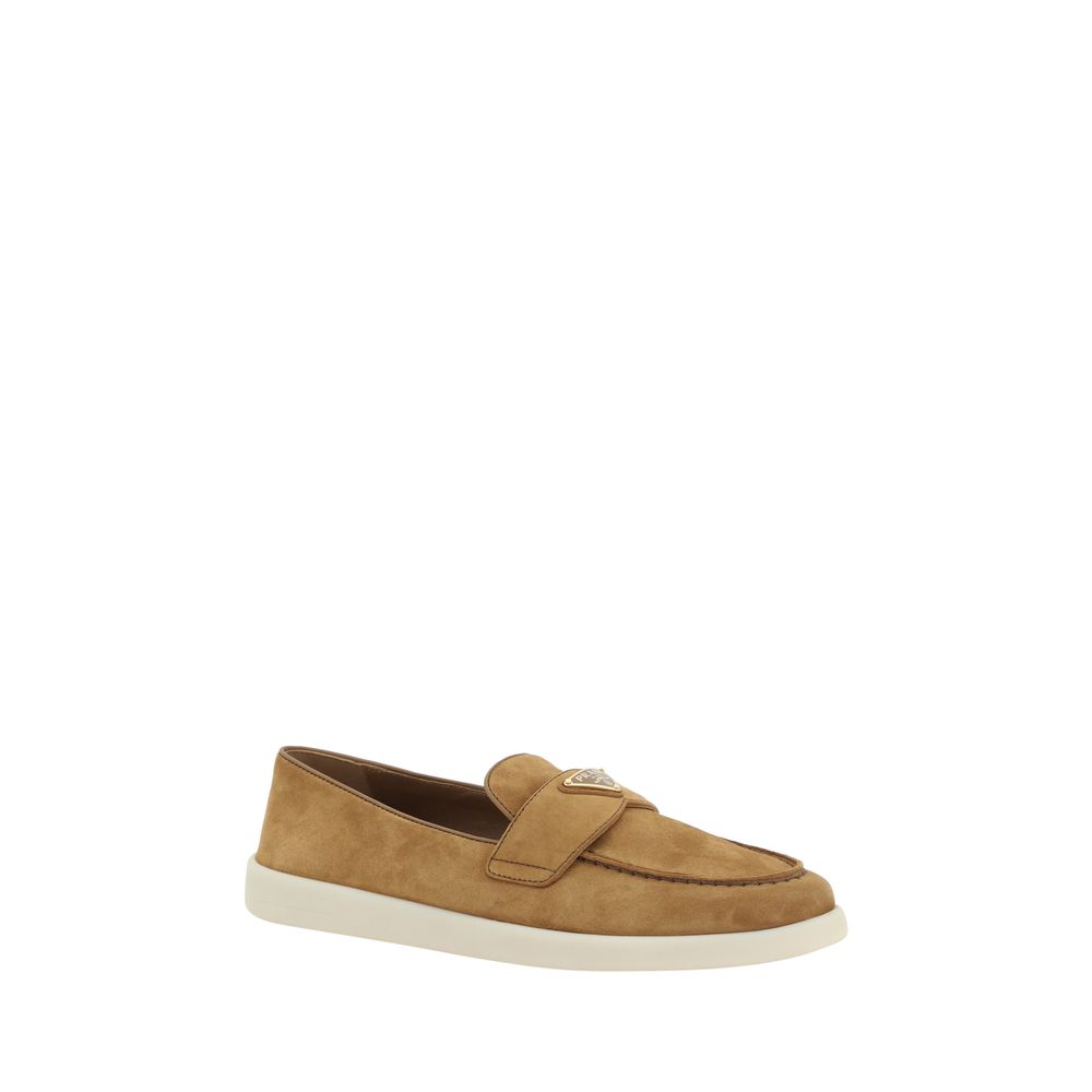 Brown Leather Slip-On Loafers by Prada