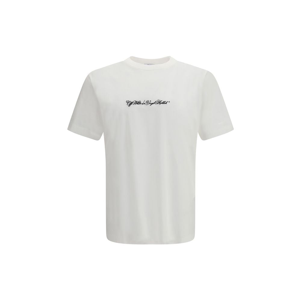 White Cotton T-Shirt with Script Arrow Print