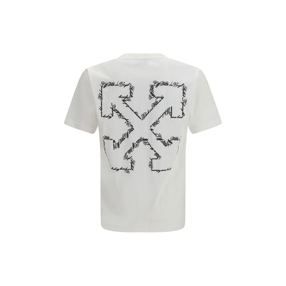 White Cotton T-Shirt with Script Arrow Print