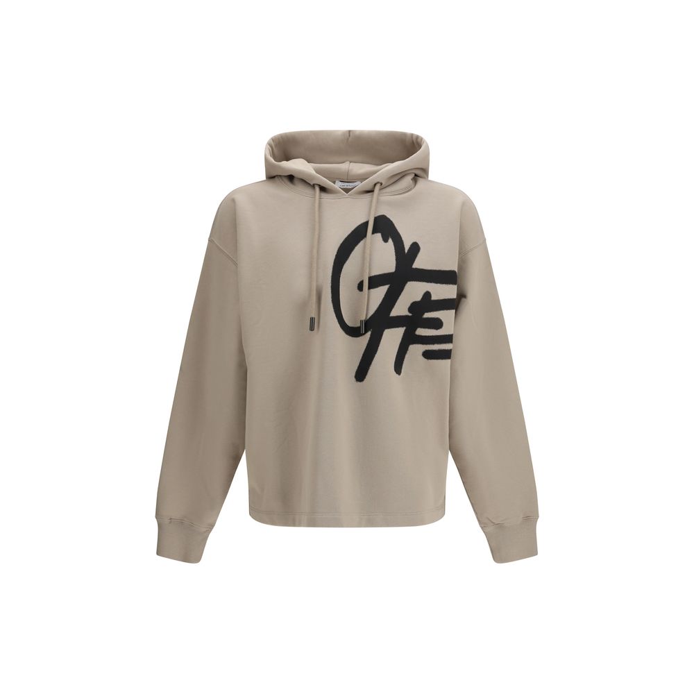 Beige Cotton Sweatshirt with Spray Logo Detail