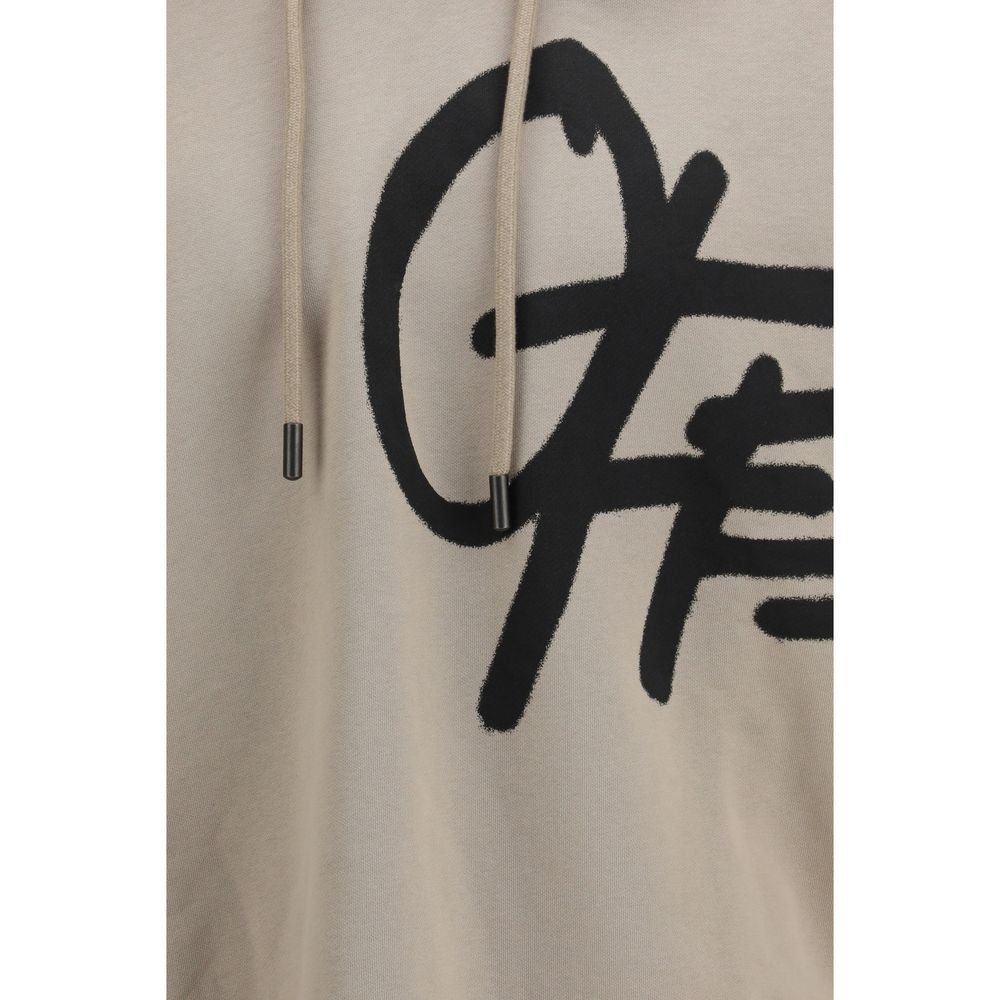 Beige Cotton Sweatshirt with Spray Logo Detail