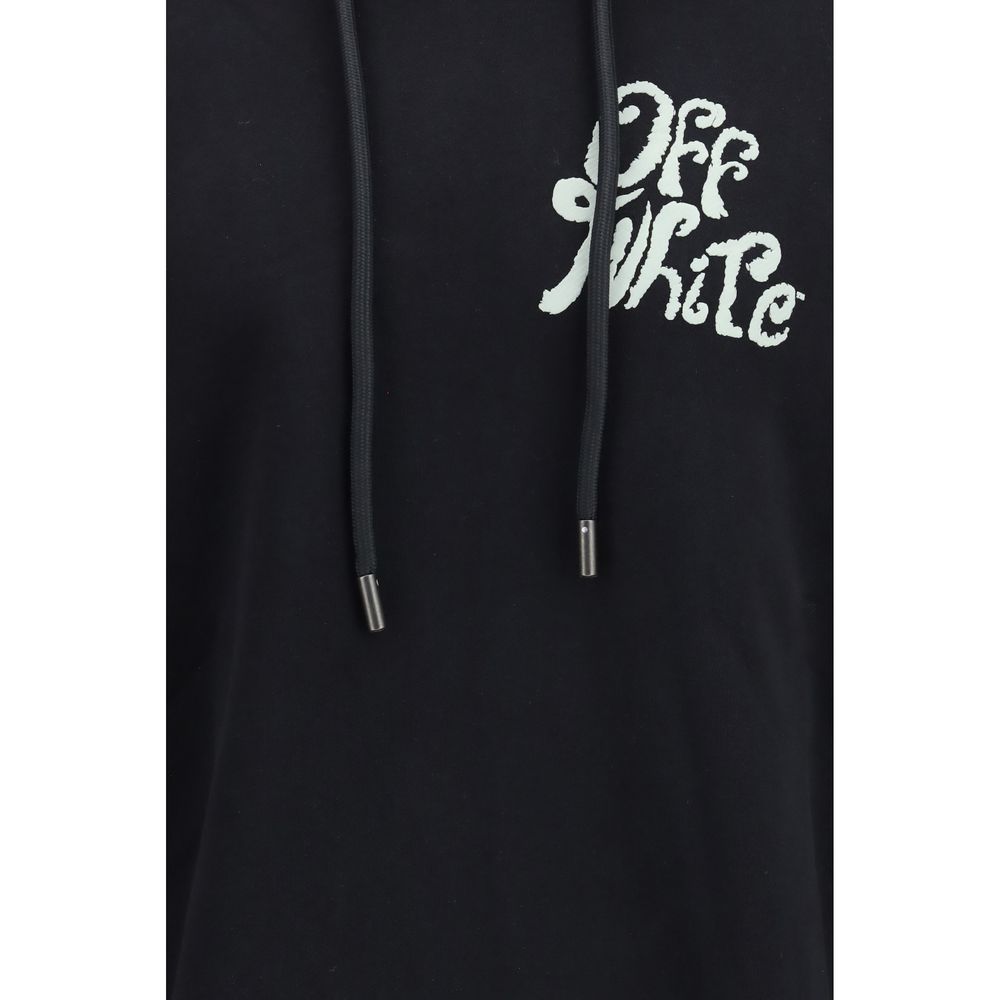 Black Cotton Hoodie with Signature Logo Detail