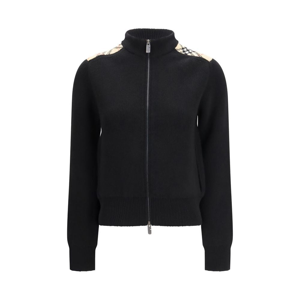 Schwarze Strickjacke aus Wolle und Kaschmir mit Reißverschluss