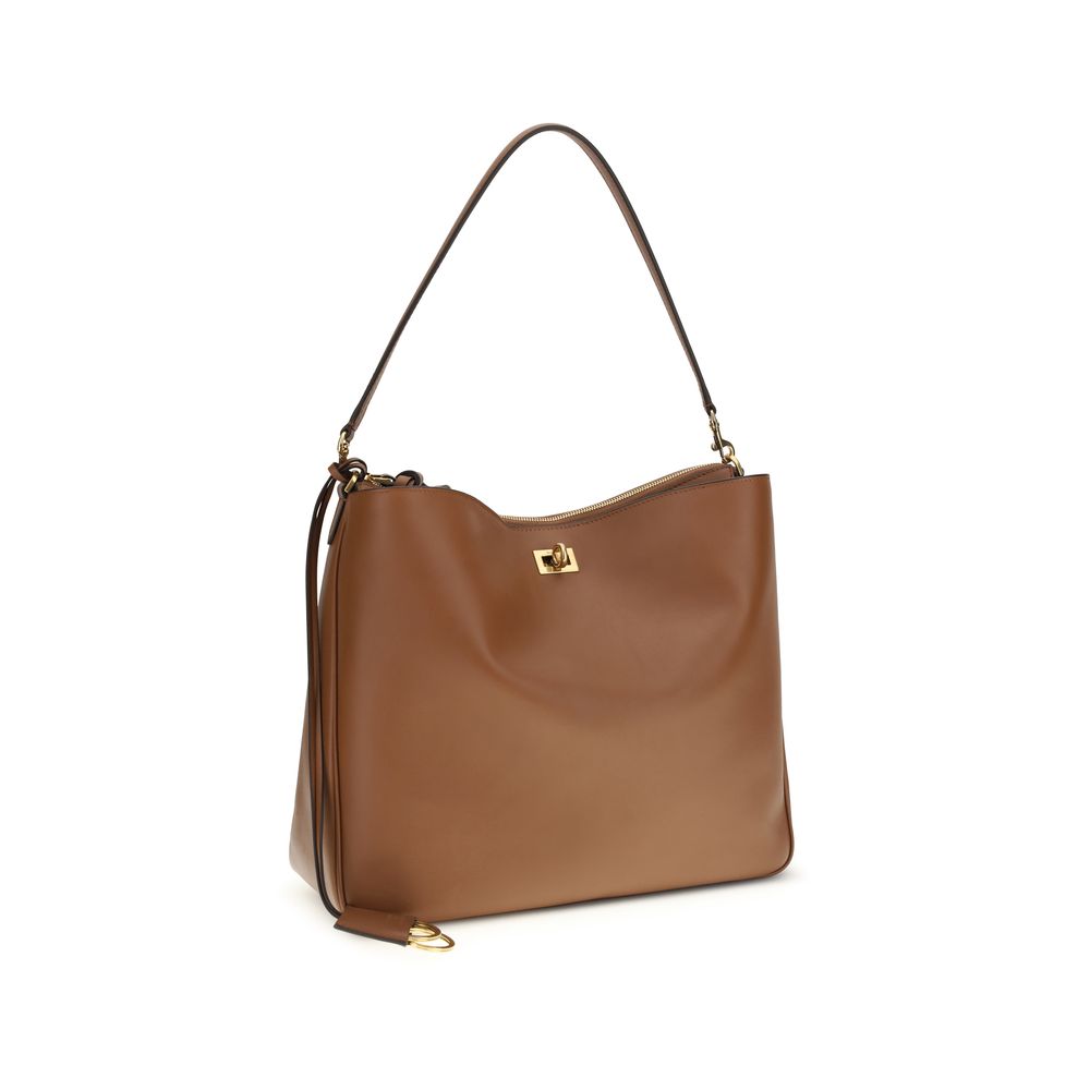 Beige Leather Shoulder Bag with Removable Strap