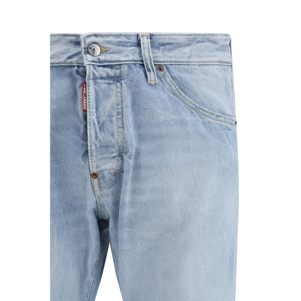 Blue Cotton Jeans with Distressed Details