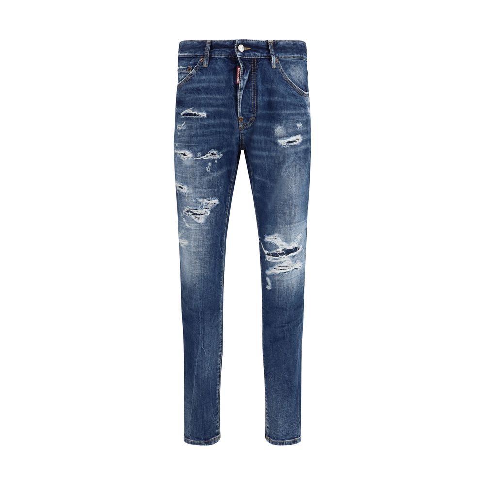 Blaue Jeans im Slim Fit mit Used-Look aus Baumwolle