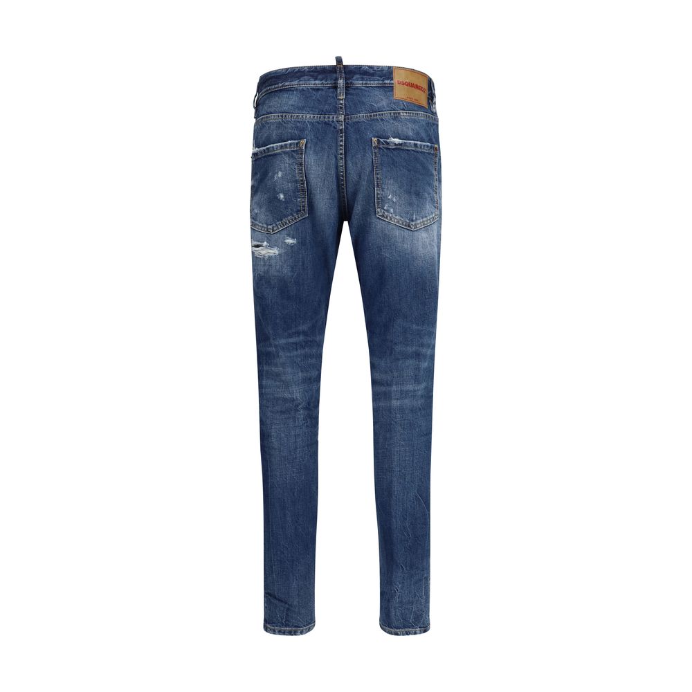 Blaue Jeans im Slim Fit mit Used-Look aus Baumwolle