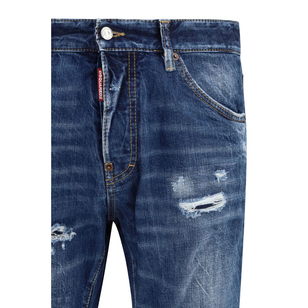 Blue Cotton Slim Fit Distressed Jeans