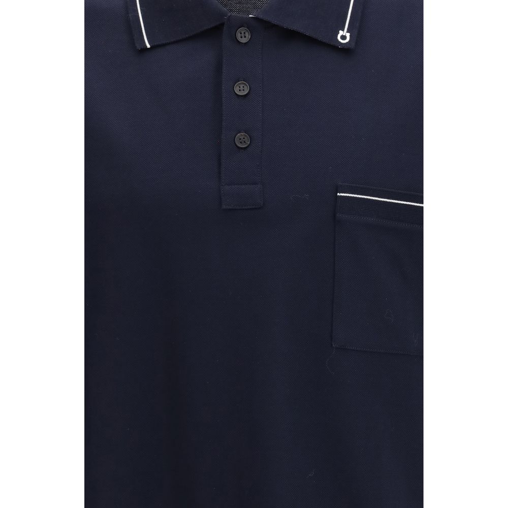 Blue Cotton Polo Shirt with Gancini Detail