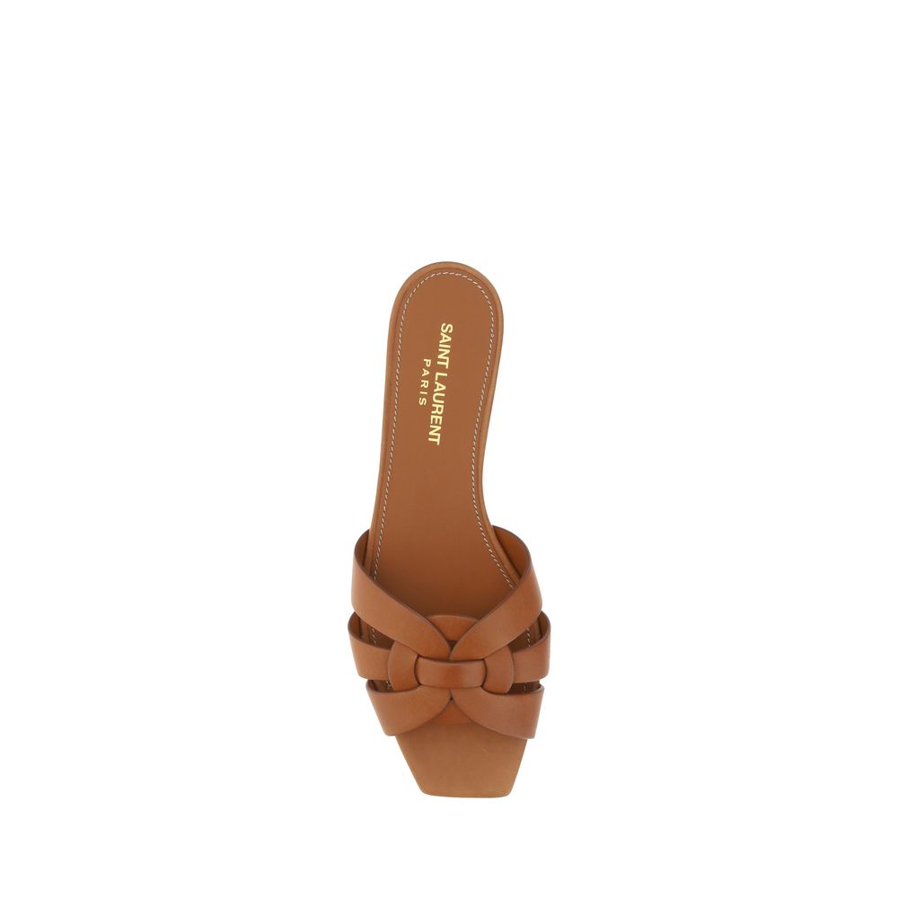 Brown Leather Flat Sandals with Woven Detail