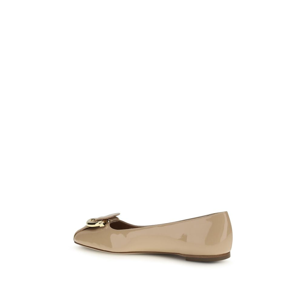 Ferragamo Beige Kalbsleder Bos Taurus Ballerinas