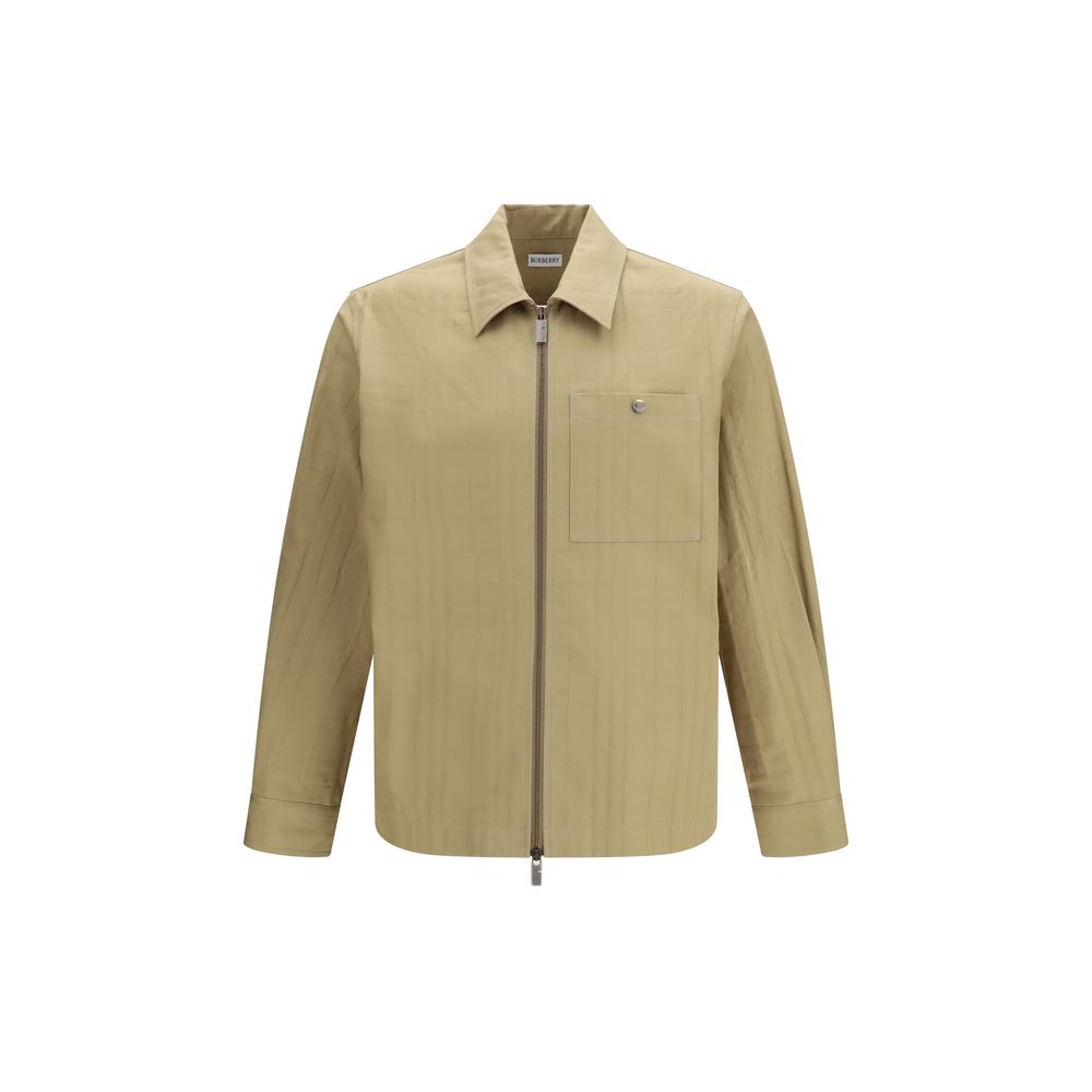 Beige Cotton Oversized Zip Shirt Jacket