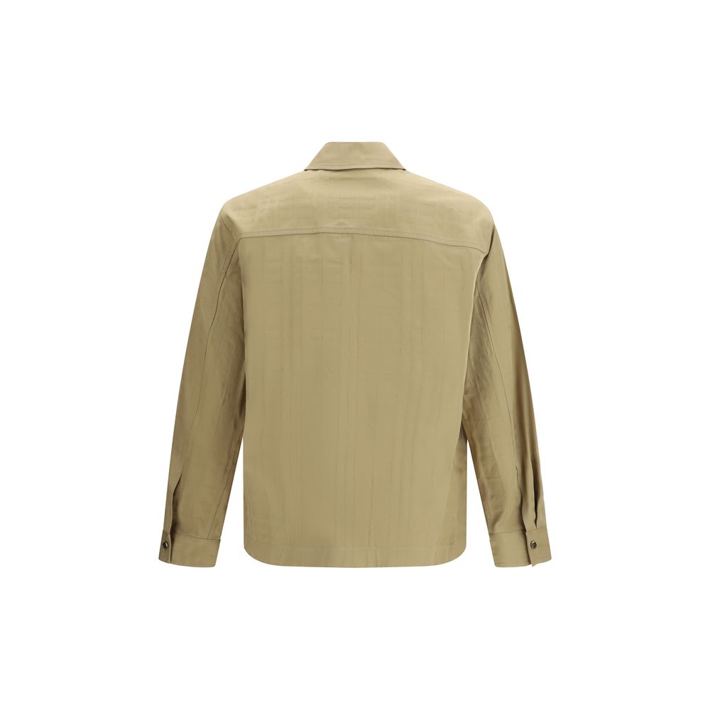 Beige Cotton Oversized Zip Shirt Jacket