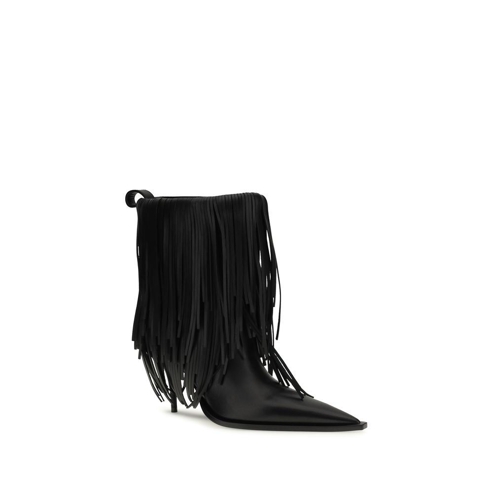 Schwarze Leder Stiefeletten mit Fransen