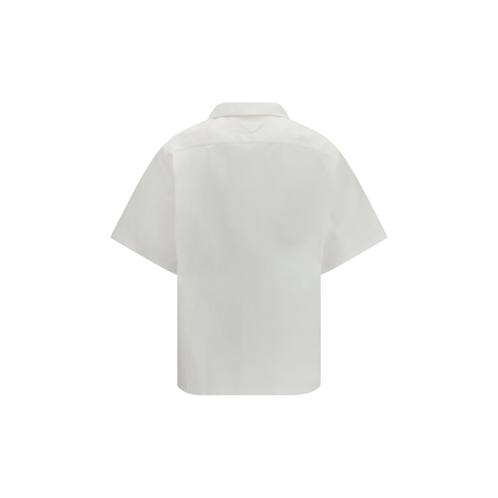 White Cotton Shirt with Wave Pattern by Prada