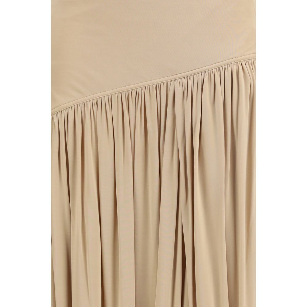 Beige Synthetic Long Skirt with Draped Peplum Panel