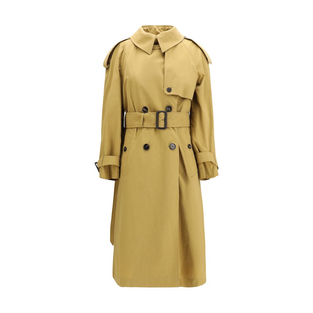 Beige Synthetic Trench Coat with Belt