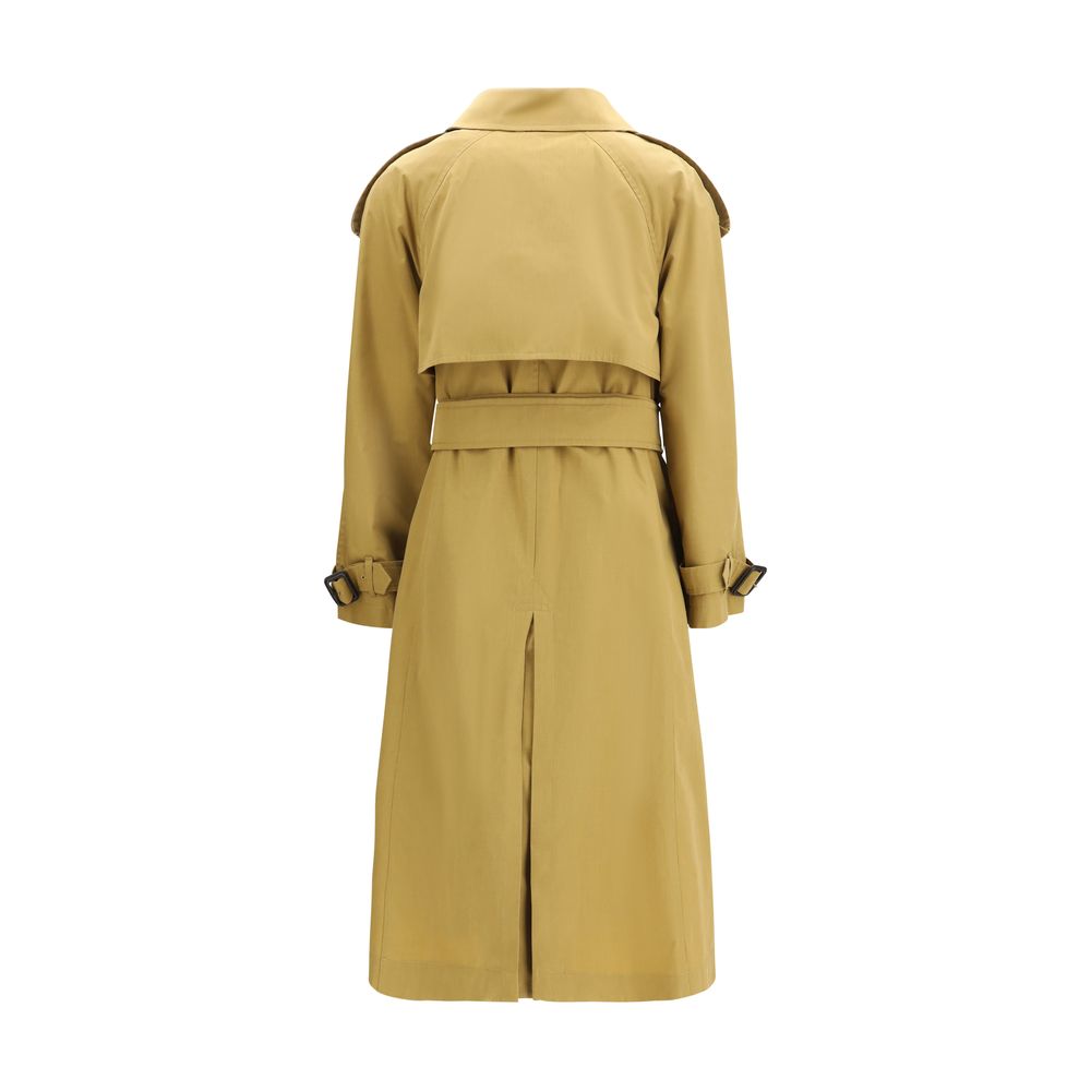 Beige Synthetic Trench Coat with Belt