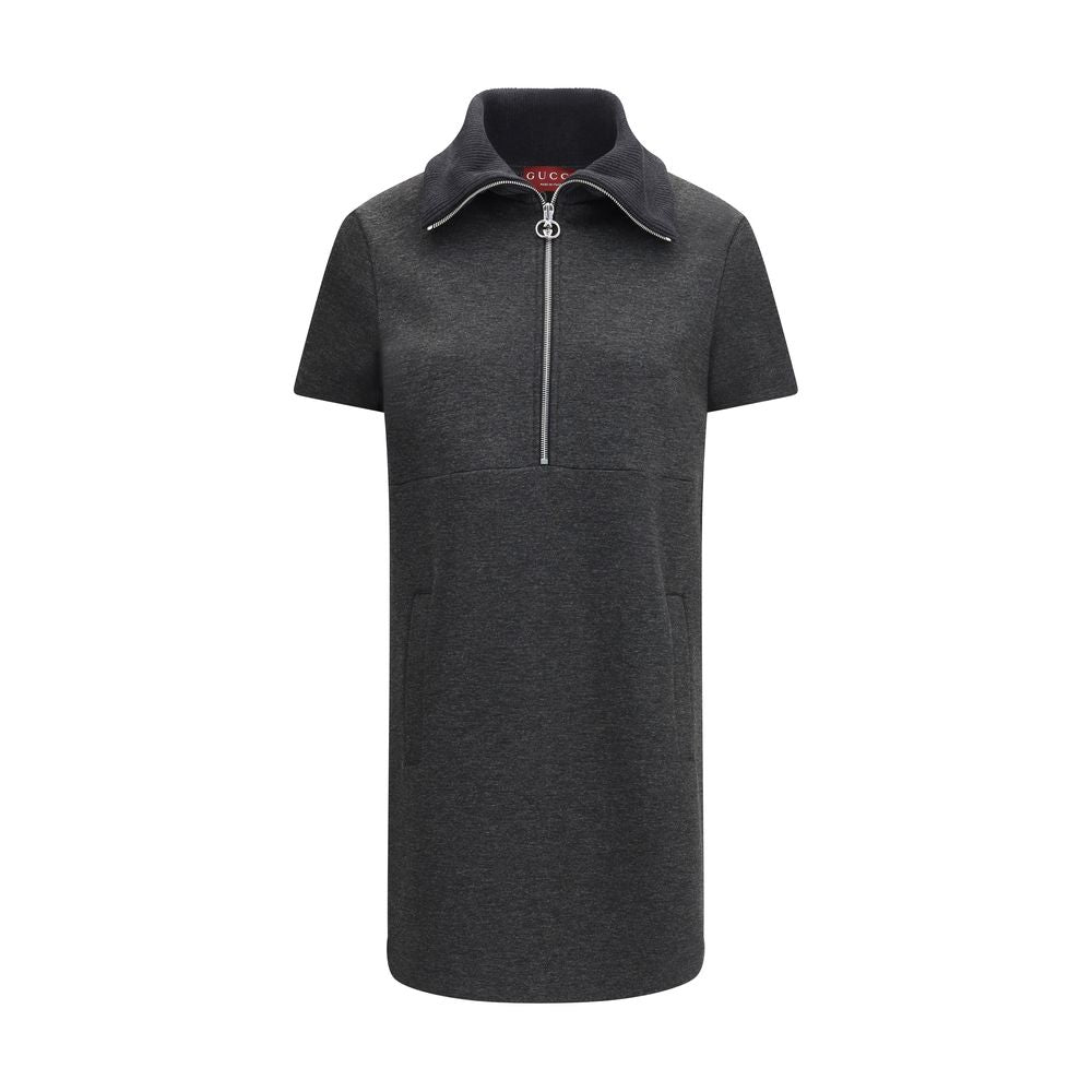Gray Cotton Dress with Front Zip by Gucci