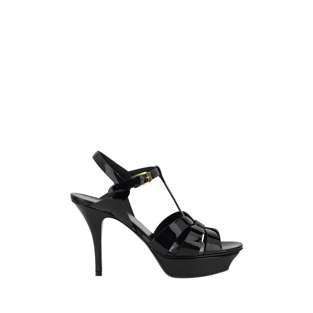 Schwarze Leder-Sandalen mit Stilettoabsatz von Saint Laurent