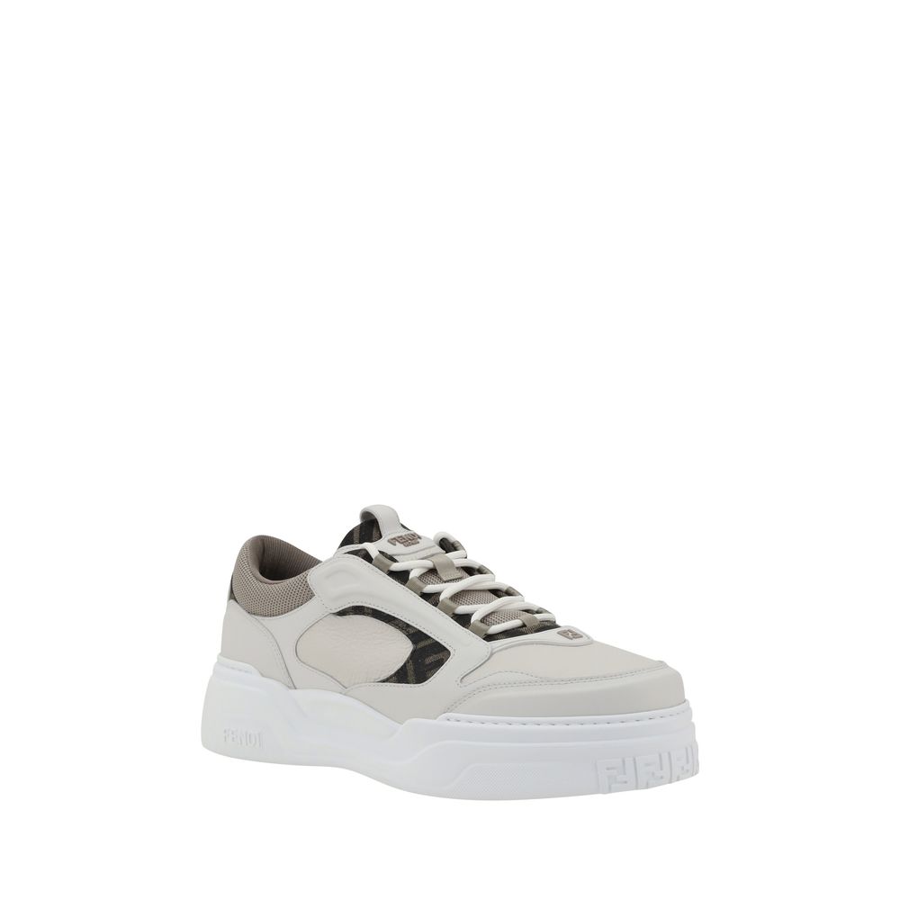 White Leather Low Top Sneakers with Logo Detail