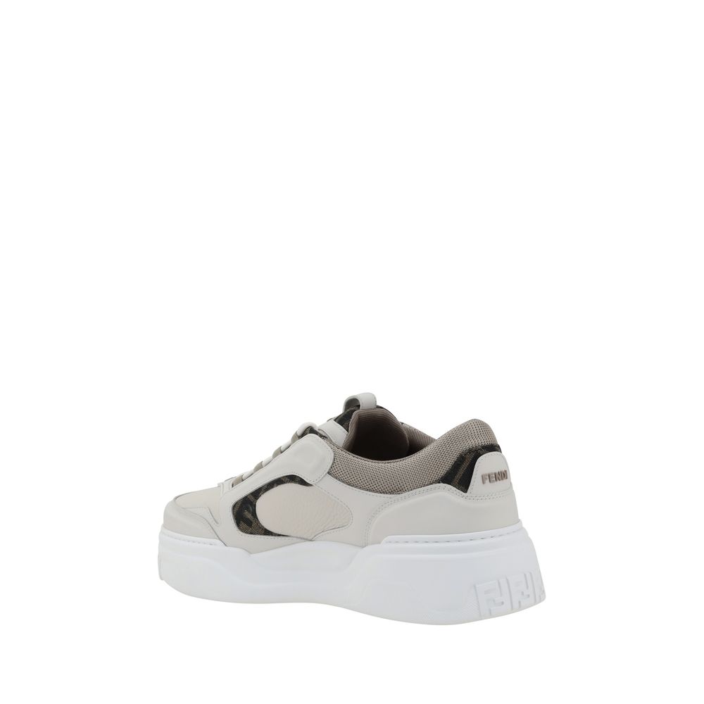 White Leather Low Top Sneakers with Logo Detail