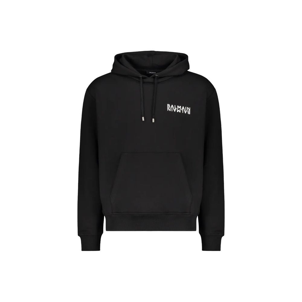 Schwarzer Baumwoll-Kapuzenpullover mit Logo-Kontrastdruck