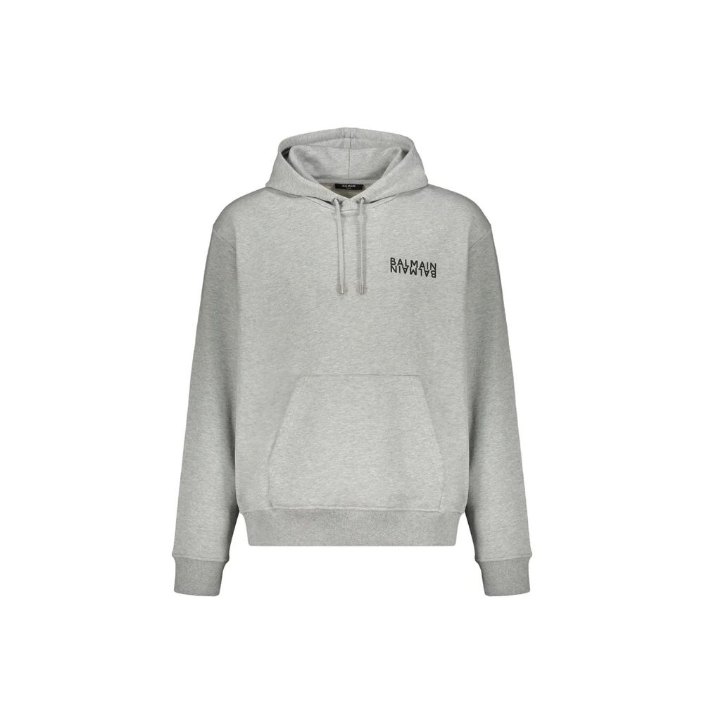Gray Cotton Hoodie with Contrast Logo Print