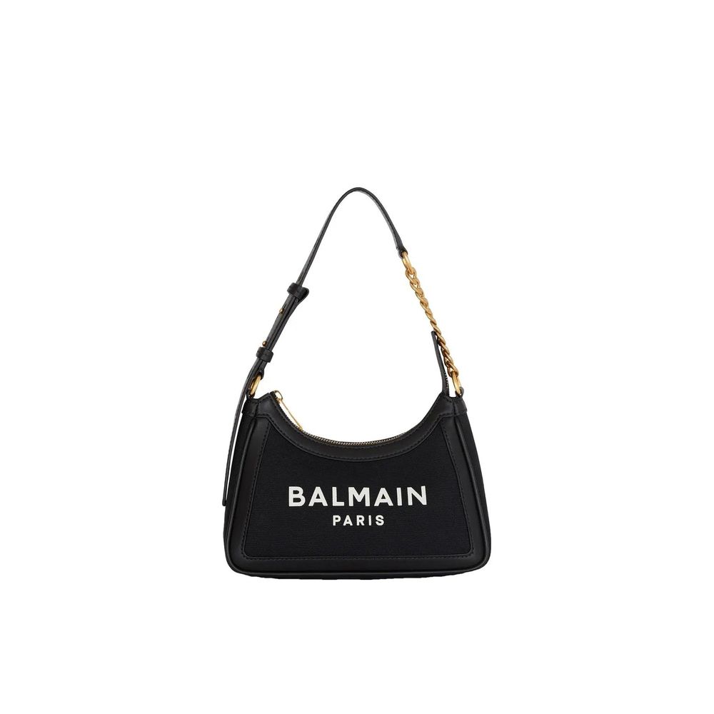 Schwarze Schultertasche aus Baumwolle mit verstellbarem Riemen