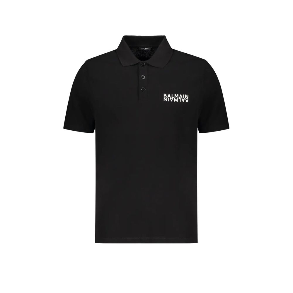 Schwarzes Polo-Shirt aus Baumwolle mit kontrastierendem Logo-Print
