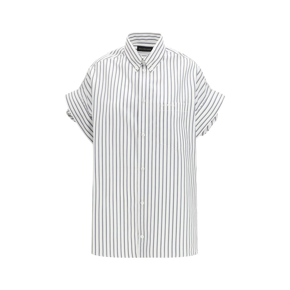 White Cotton Short Sleeve Shirt with Embroidered Logo