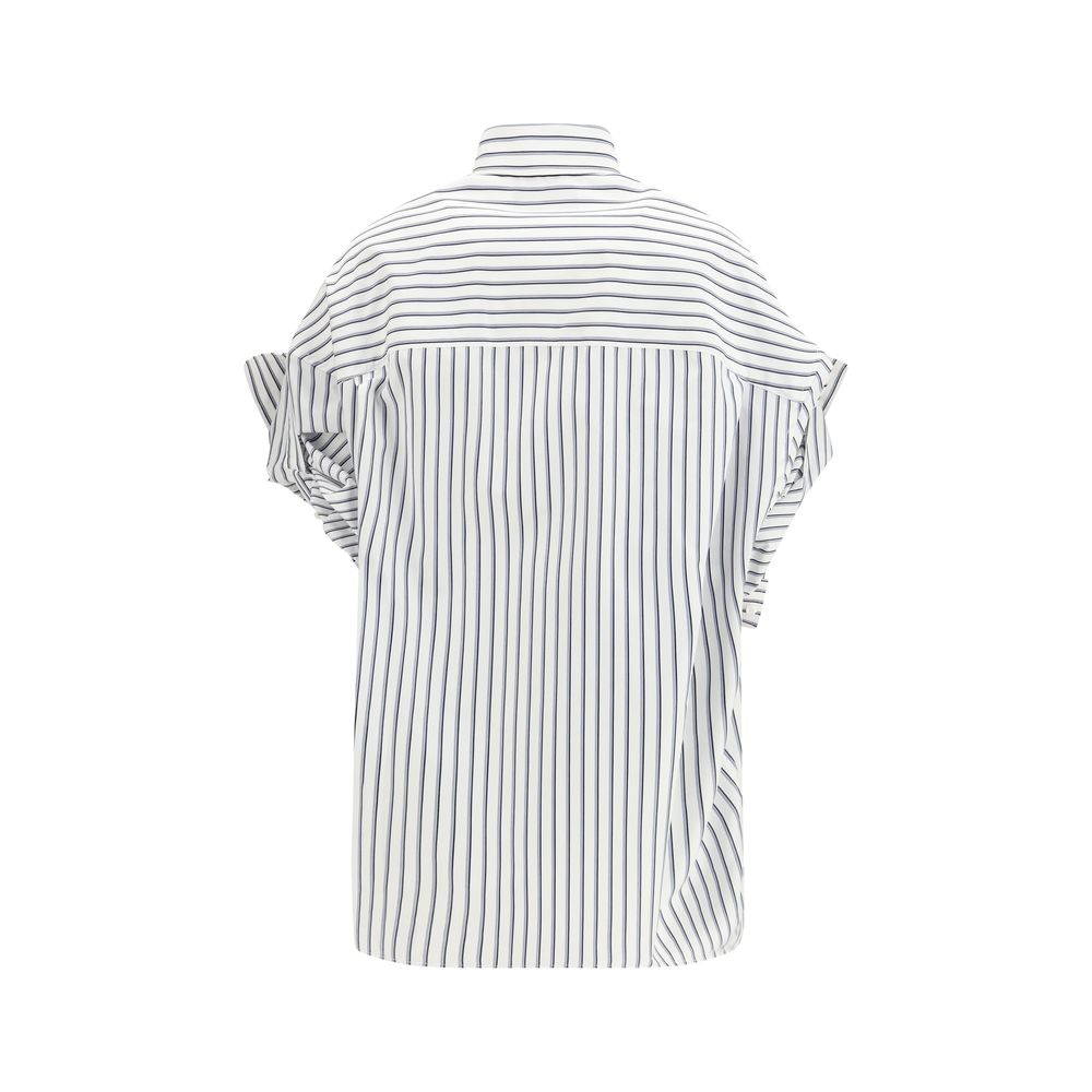 White Cotton Short Sleeve Shirt with Embroidered Logo