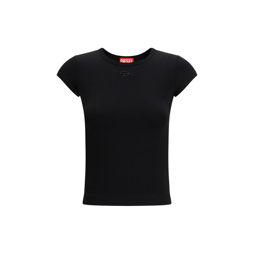 Schwarzes Slim-Fit Baumwoll-T-Shirt mit Signature-Stickerei