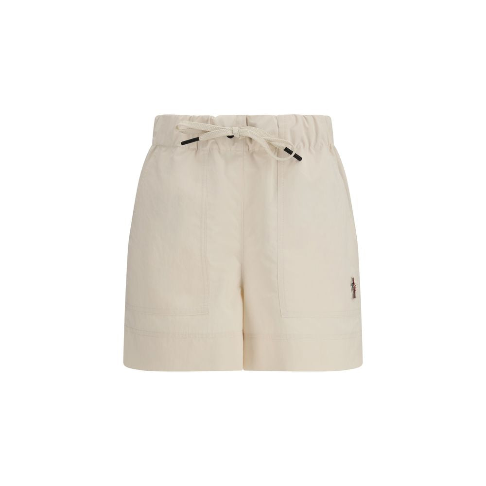 Beige Synthetic Bermuda Shorts with Embroidery