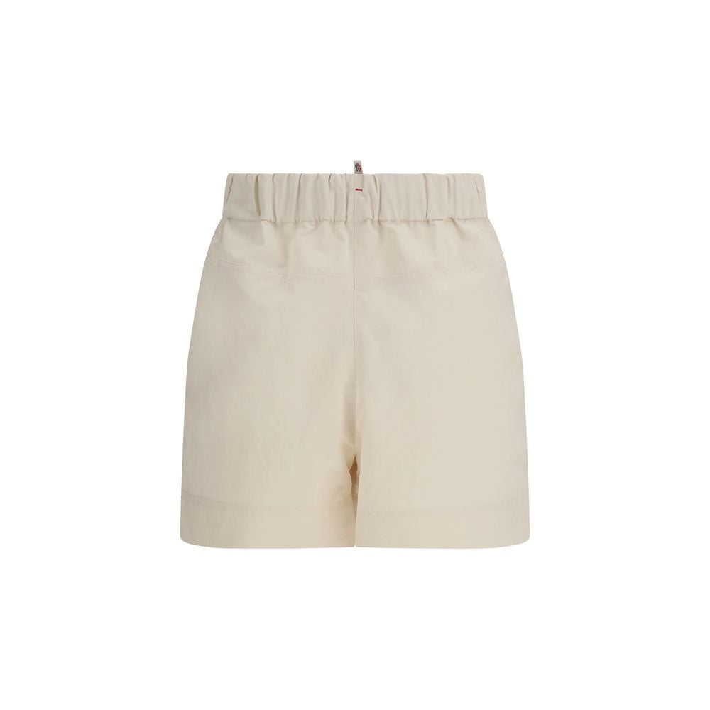 Beige Synthetic Bermuda Shorts with Embroidery