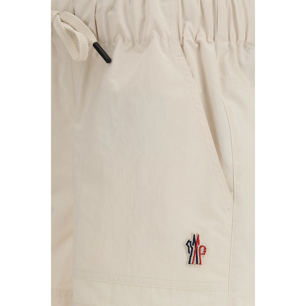 Beige Synthetic Bermuda Shorts with Embroidery