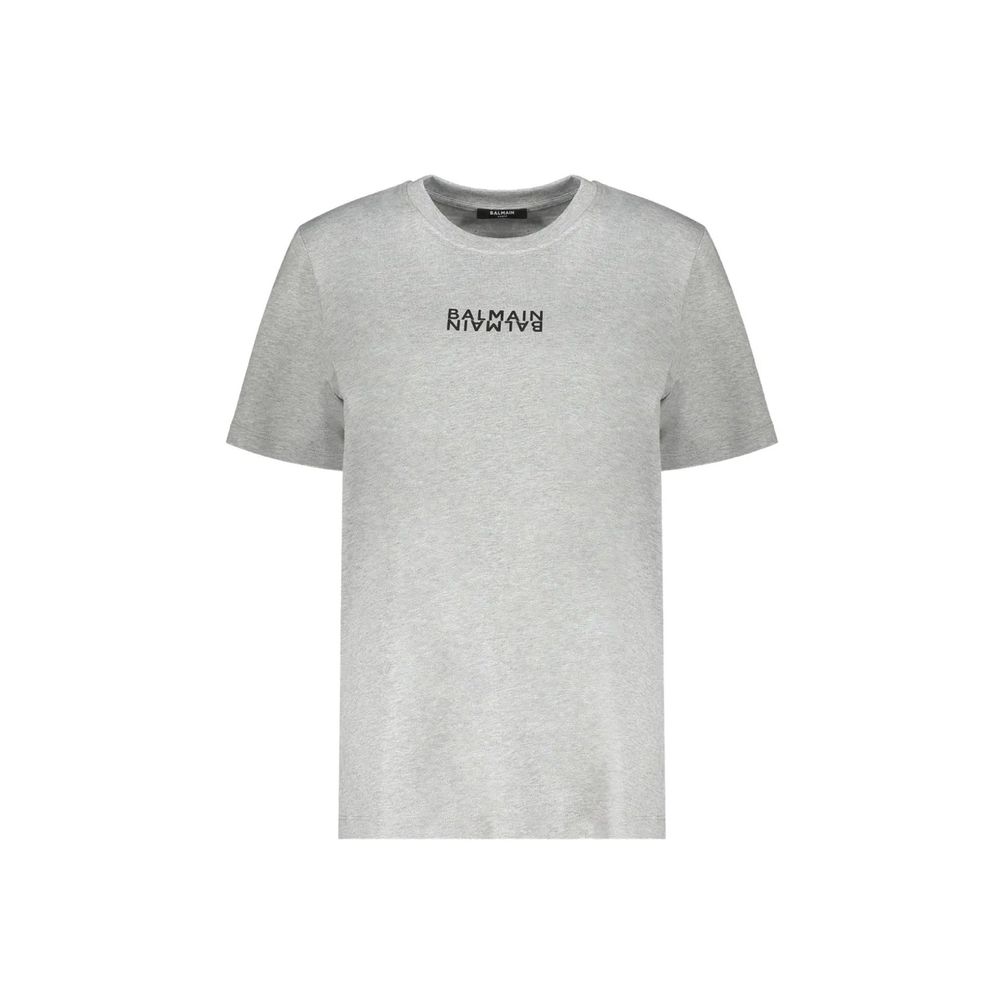 Gray Cotton T-Shirt with Contrast Logo Print