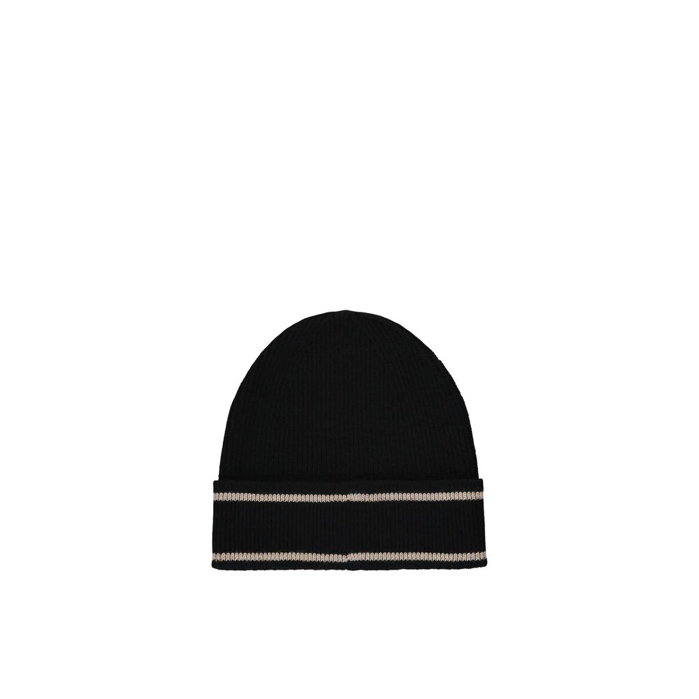 Black Wool Beanie with Logo Detail
