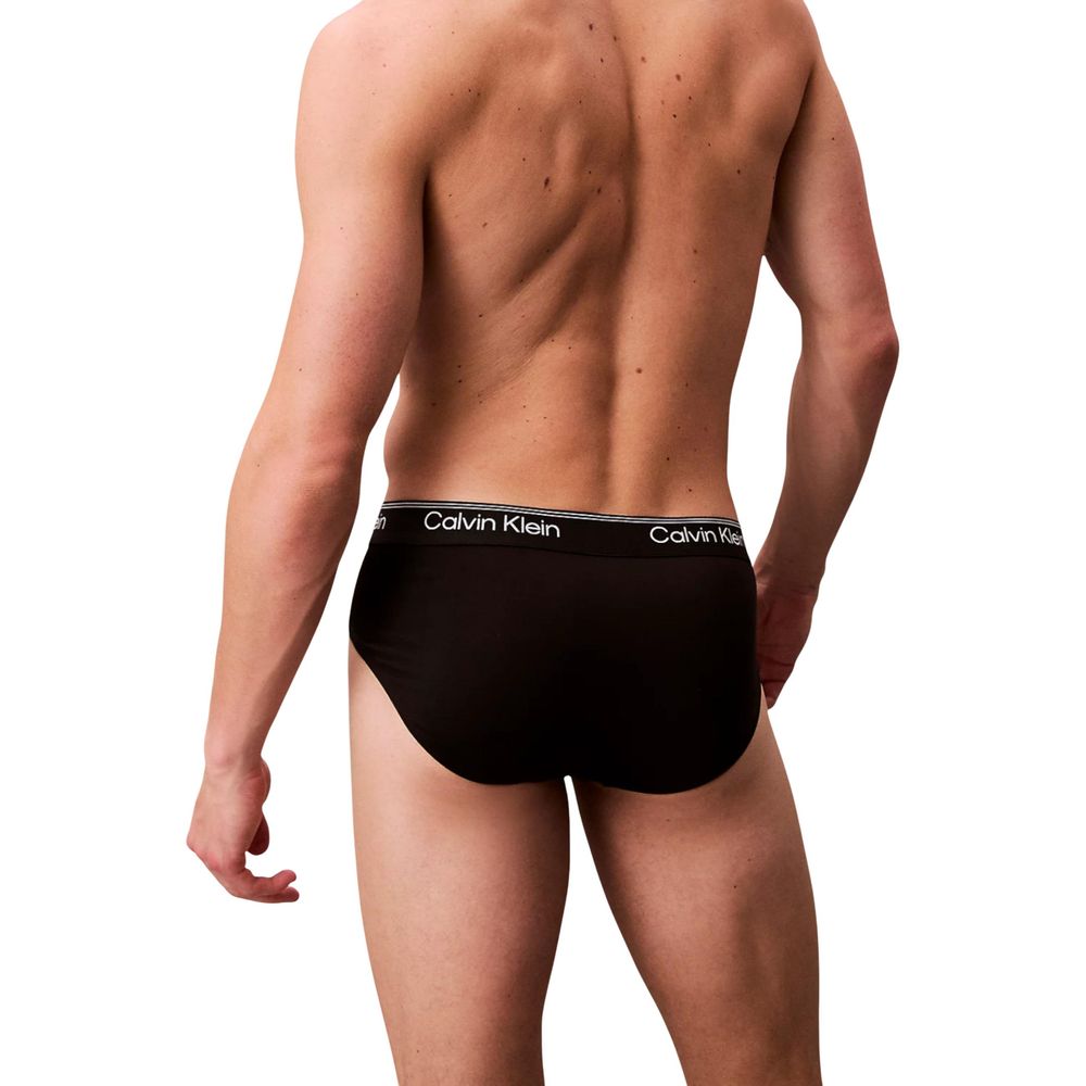 Black Synthetic Briefs with Logo Waistband 3-Pack