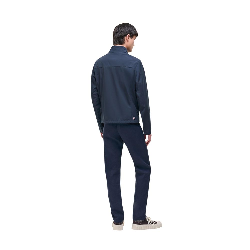 Blue Synthetic Full-Length Jacket with Zip Closure