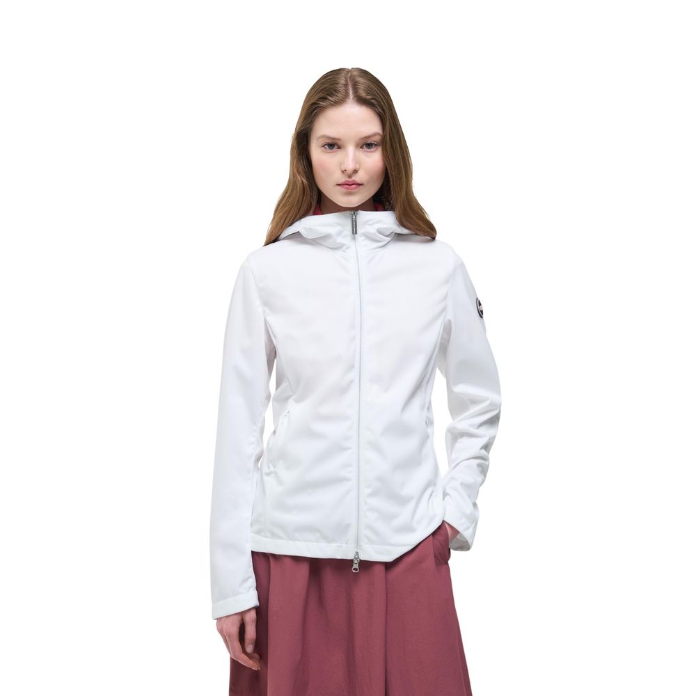 Weiße Kunstfaser-Shell-Jacke mit Kapuze