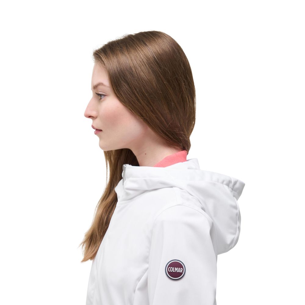 Weiße Kunstfaser-Shell-Jacke mit Kapuze