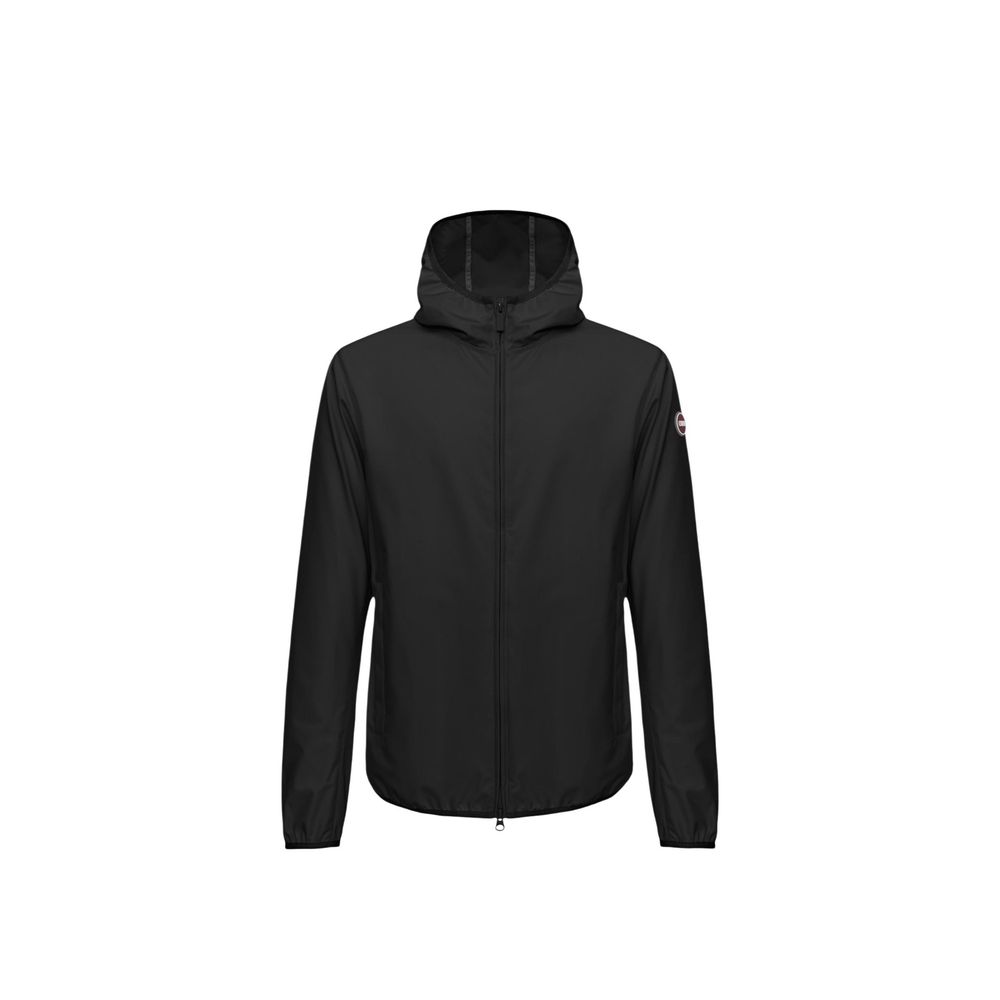 Schwarze Kunstfaserjacke mit Kapuze