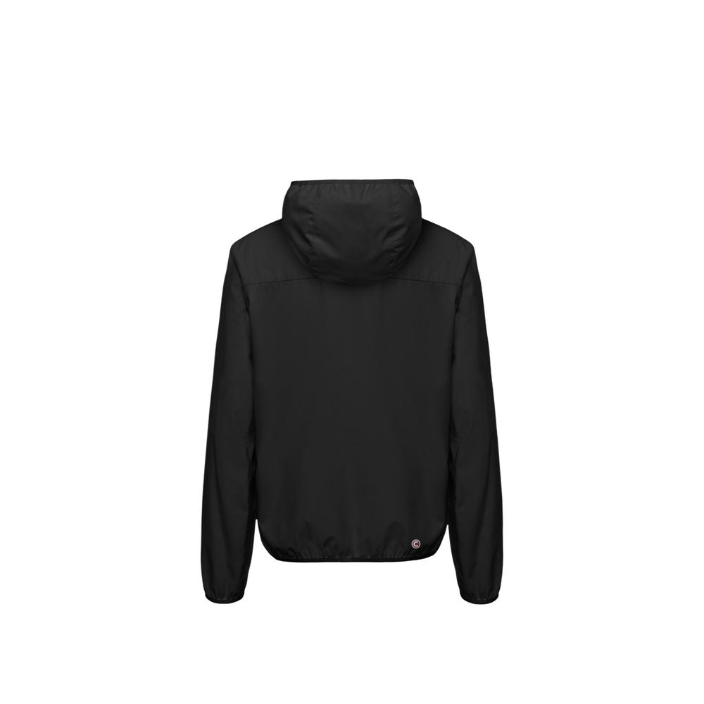 Schwarze Kunstfaserjacke mit Kapuze