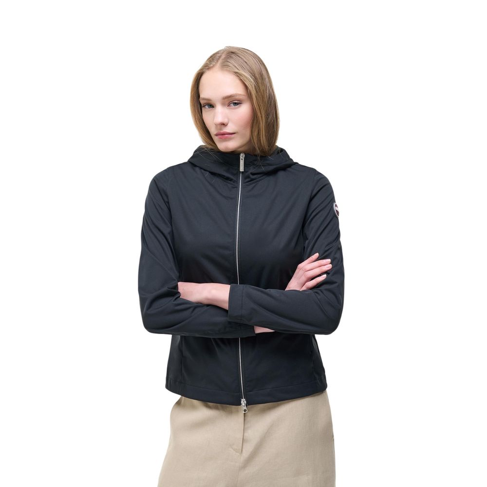 Black Synthetic Shell Jacket with Hood