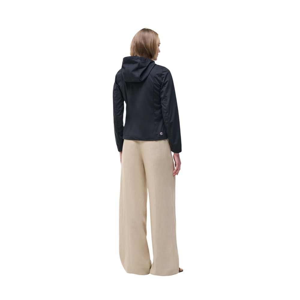 Schwarze Kunstfaserjacke mit Kapuze