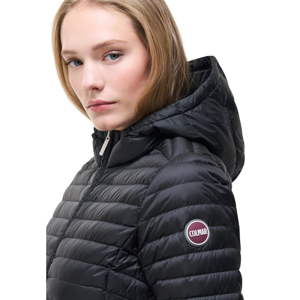 Black Synthetic Quilted Coat with Hood
