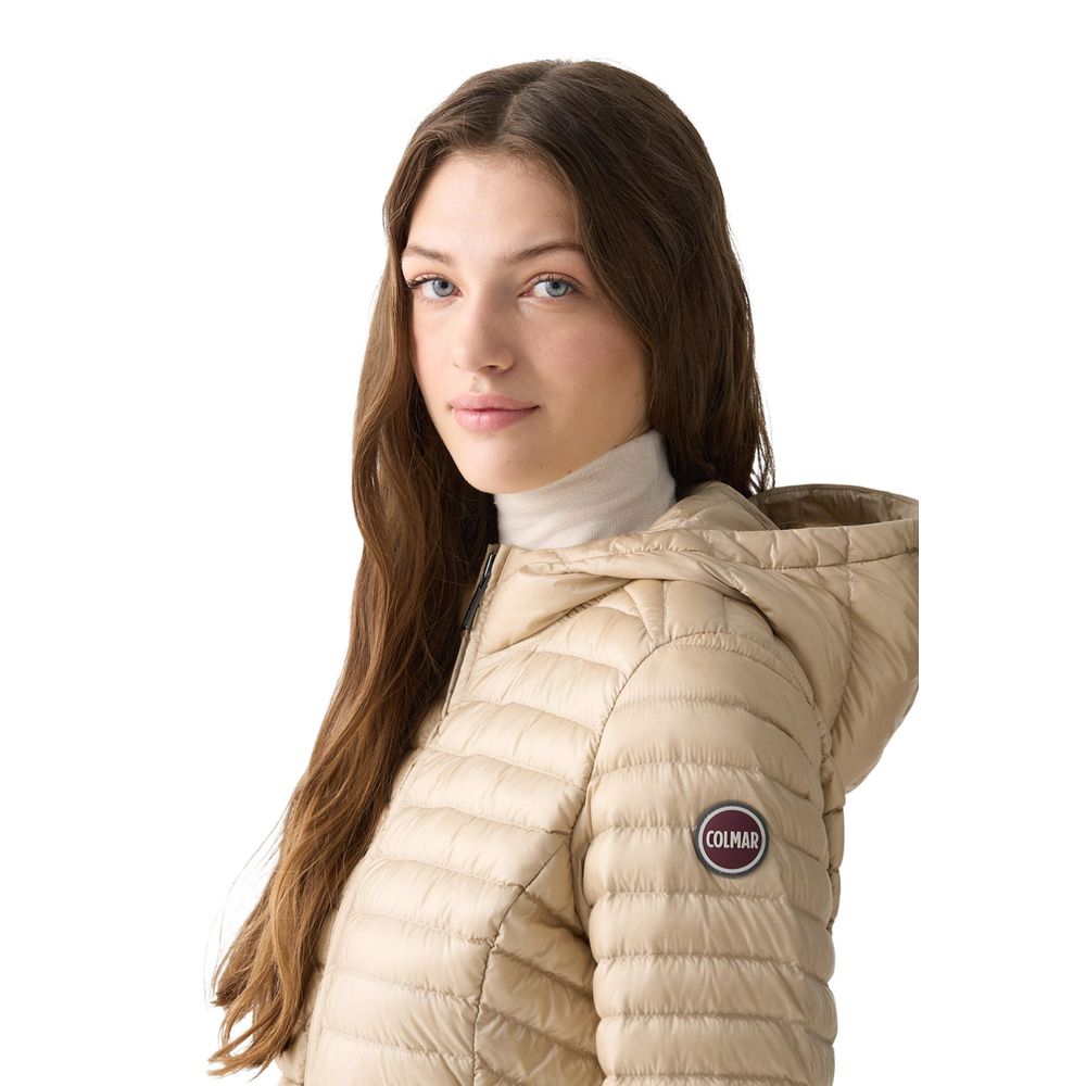 Beige Synthetic Quilted Coat