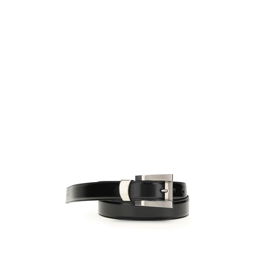 Black Leather Belt with Palladium Buckle