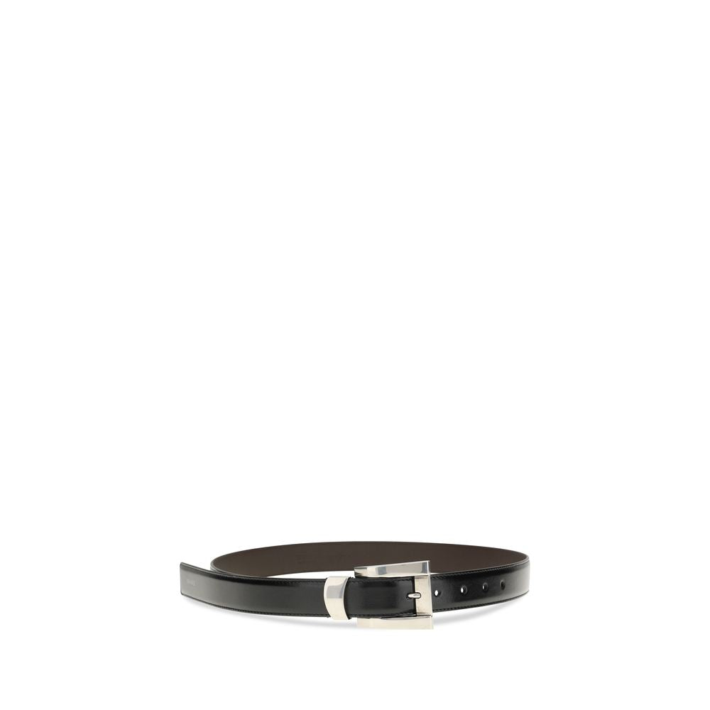 Black Leather Belt with Palladium Buckle